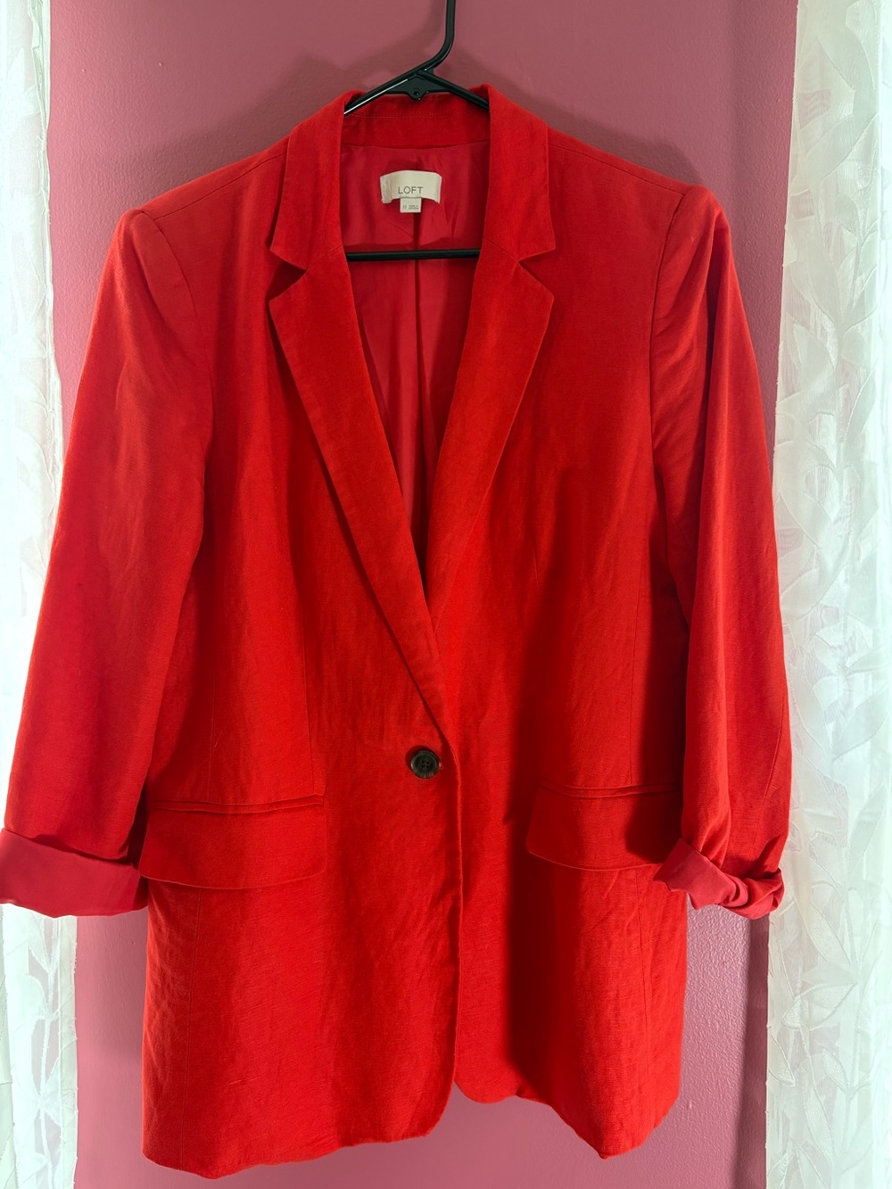 LOFT Red Single-Button Notched, Linen Blend Blazer size 10